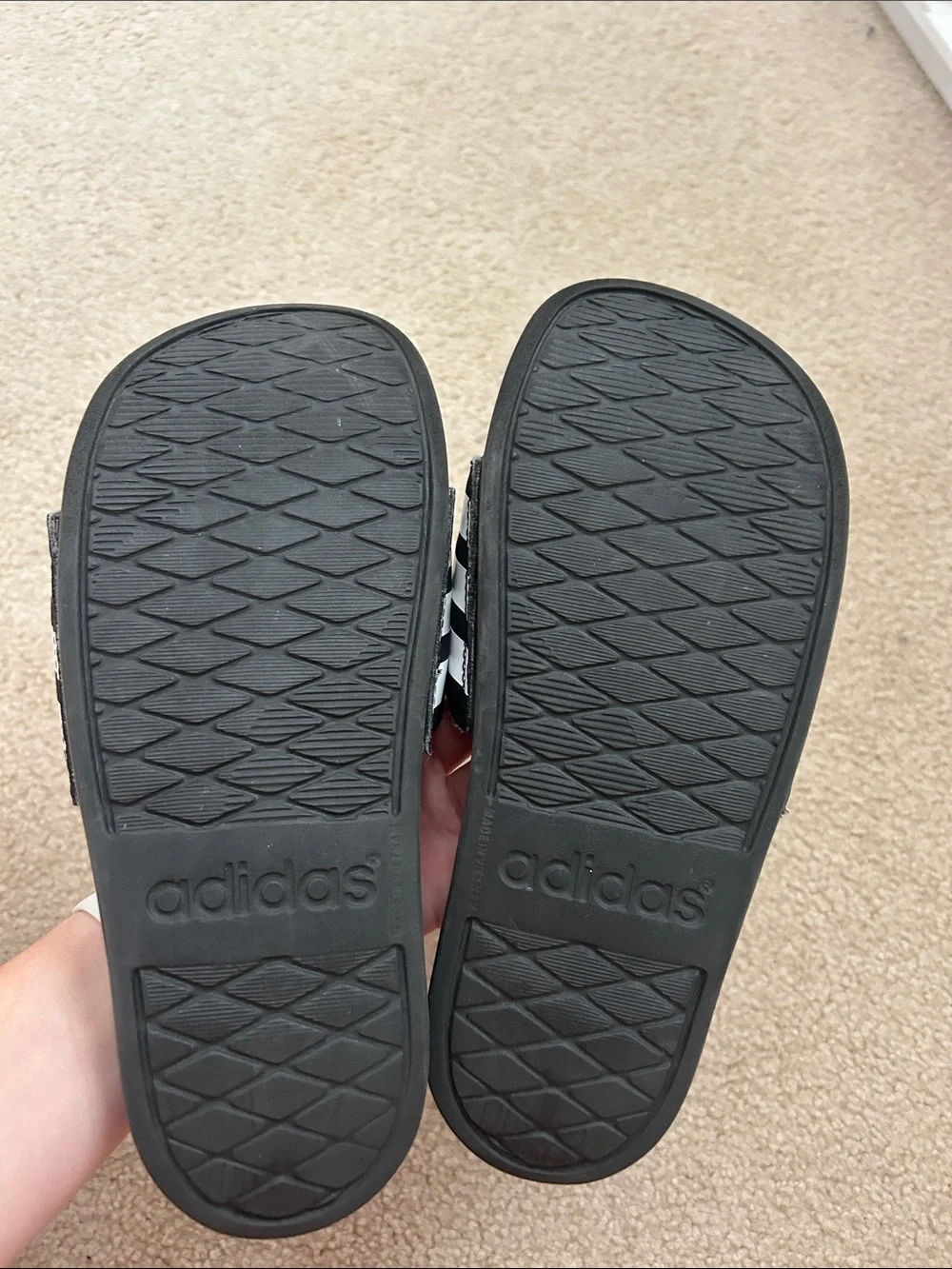 adidas Black Slide Sandals with White Stripes